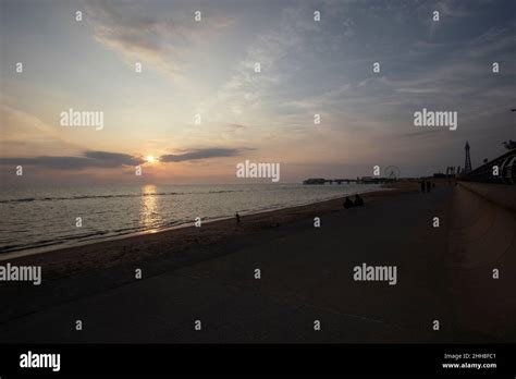 Blackpool Beach Sunset Stock Photo Alamy