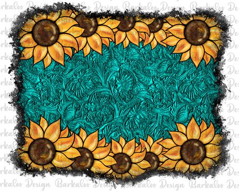 Sunflower Turquoise Tooled Leather Background PNG Sublimation Etsy