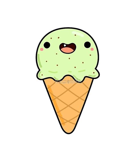 Kawaii Mint Chip Ice Cream Cone By Kawaiilife Redbubble Ice Cream Cartoon Easy Drawings