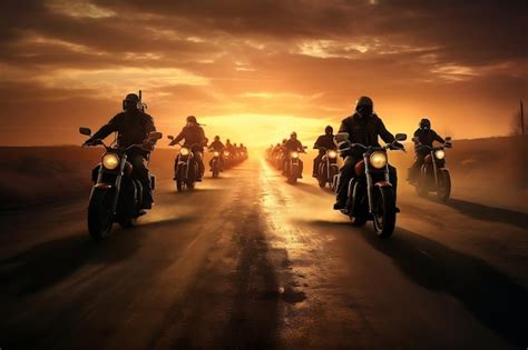 Premium Ai Image Sunset Motorcycle Ride Group Riding Together