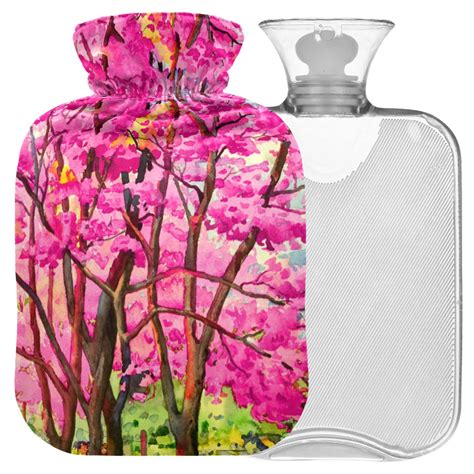NAANLE L Hot Water Bottle With Lid Cherry Blossom Oil Painting Back Pain Relief Cold