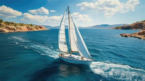 Yacht With White Sails At Sea Yachting Luxury Vacation At Sea Stock