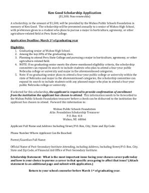 Fillable Online Ken Good Scholarship Application Fax Email Print