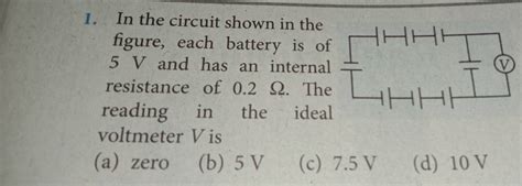 In the circuit shown in the figure, each battery is of 5 V and has an int..