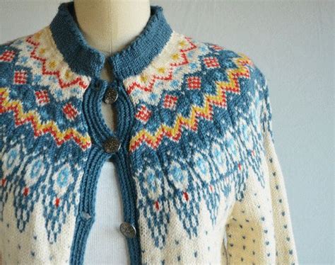 Vintage Nordic Wool Fair Isle Cardigan 60s Hand Knit Sweater Etsy