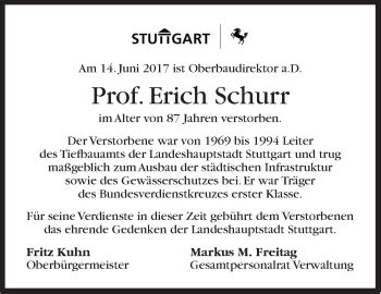 Traueranzeigen Von Erich Schurr Stuttgart Gedenkt De