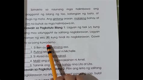 PANG URI PAGLALARAWAN Lagyan Ng Kung Ang May Salungguhit Ay