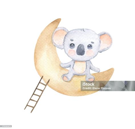 Koala Mignon Sur Le Croissant De Lune Et Les Escaliers Illustration