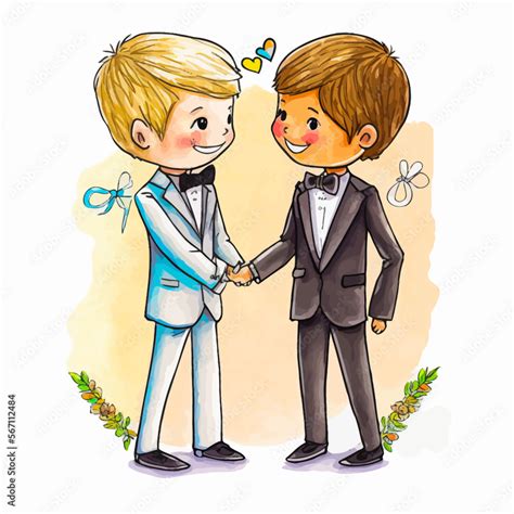 Vector Illustration Depicting A Romantic Gay Couple Sharing A Wedding Celebrating The LGBT Cause