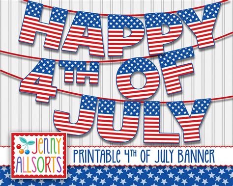 4th Of July Printable Banner Digital Independence Day Sign Etsy