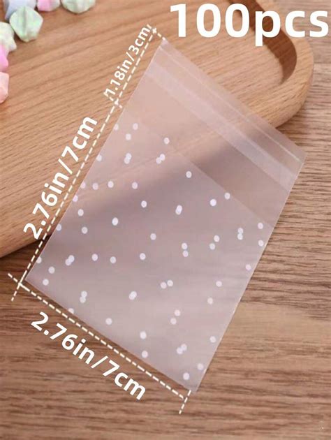 100pcs Frosted Semi Transparent Pastry Bag With Polka Dots Design Opp