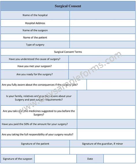 Surgical Consent Form Example Word Template