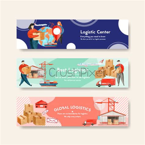 Logistics banner design with box, women watercolor illustration - stock ...