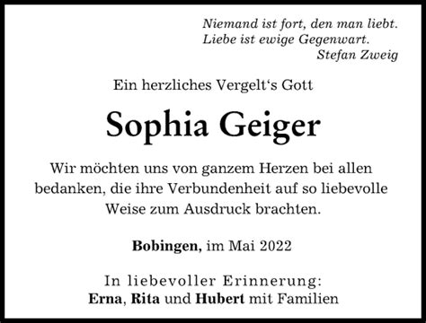 Traueranzeigen von Sophia Geiger Allgäuer Zeitung