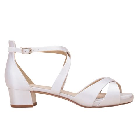 Perfect Bridal Winnie Ivory Satin Low Block Heel Strappy Sandals