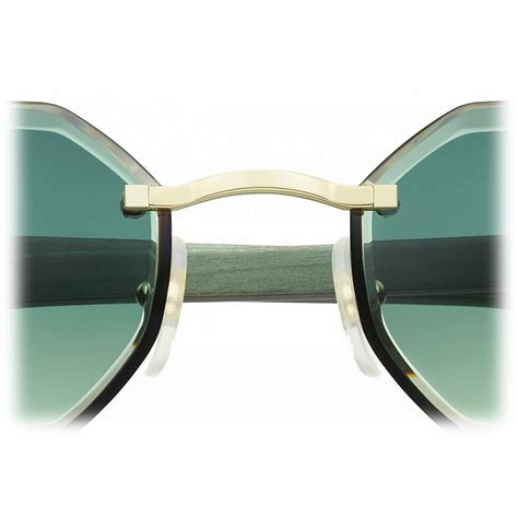 Cartier Square Green Wood Gold Green Lenses Signature C De Cartier Collection Sunglasses