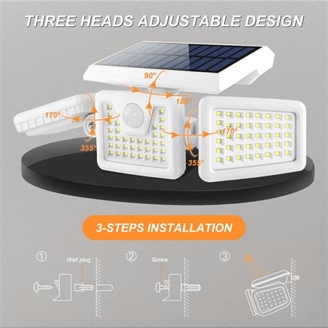 INCX 118 LED Solar Motion Lights Outdoor 2 Pack 3 Heads Solar Security