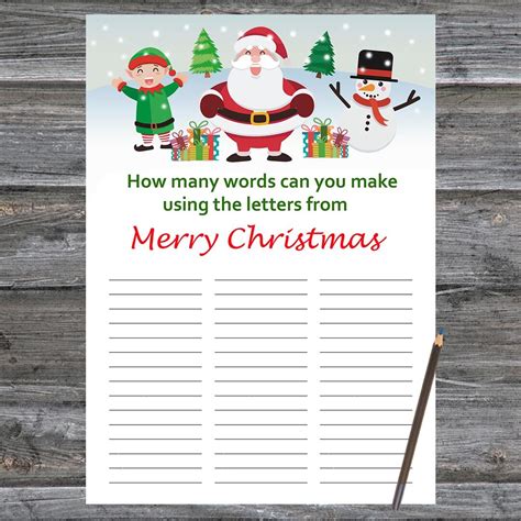 Santa Claus Xmas Card How Many Words Can You Make From Merry Christmas