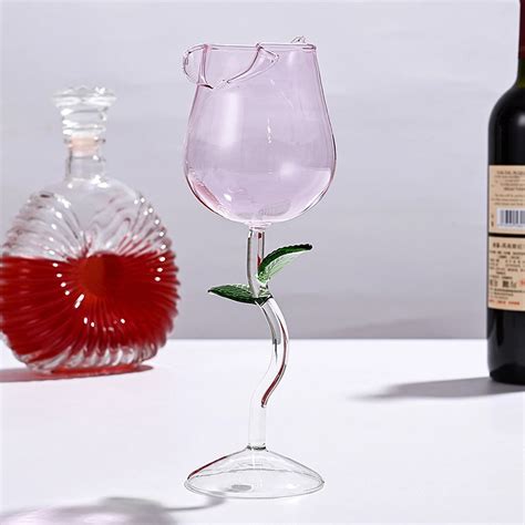 Unique Rose Wine Glass With Colored Rose Leaves Rose Shaped Red Wine Goblet Cocktail Cup For