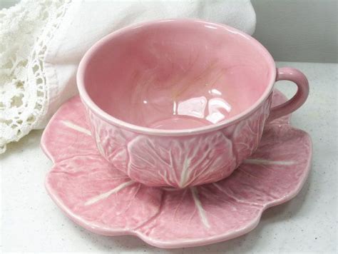 Bordallo Pinheiro Perfectly Pink Cabbage Teacup And Saucer Pinheiro