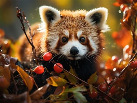 Premium AI Image | Red Panda in its Natural Habitat Wildlife Photography Generative AI