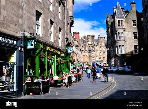 High Street In Edinburgh A Market Street With Shops Restaurants