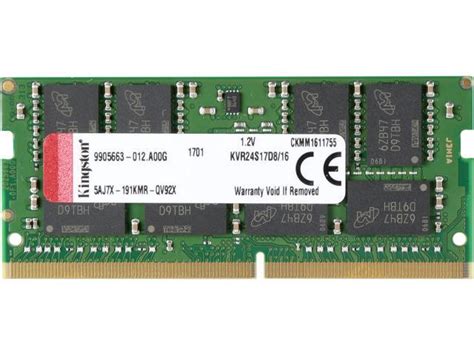 Kingston ValueRAM 16GB 2400MHz DDR4 Non ECC CL17 SODIMM 2Rx8 Notebook