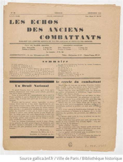 Les Échos des anciens combattants organe mensuel de la Fédération