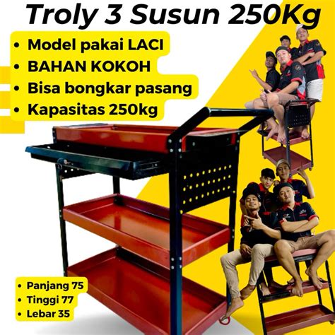 Jual Troly Bengkel Rak 3 Susun Perkakas Trolly Trolley Kotak Peralatan