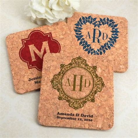 Personalized Monogram 4 Square Cork Coasters In 2021