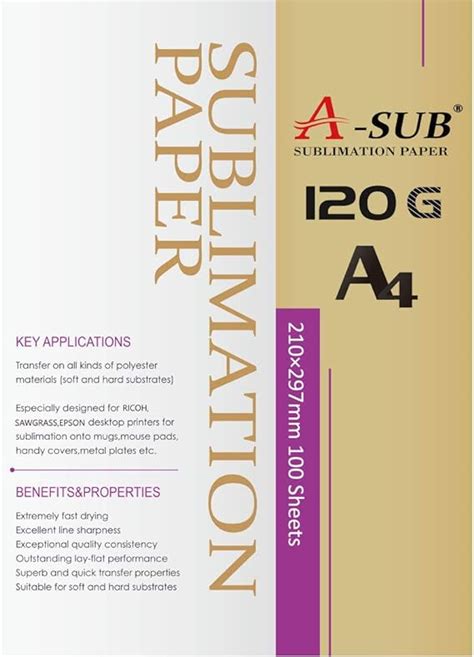 A SUB Papier de sublimation A4 210x297 mm 100 feuilles 120 g m²