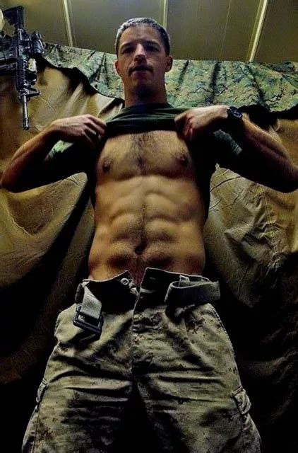 Shirtless Male Muscular Masculine Army Hunk Hairy Abs Chest Photo X