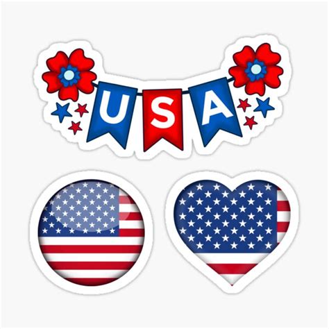 "USA Flag Round - Heart Flag - USA Banner- American Flag Sticker pack ...