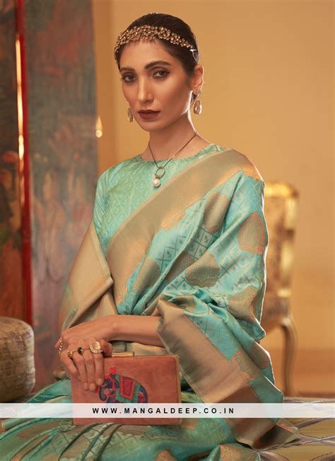 Piquant Weaving Sea Green Traditional Designer Saree