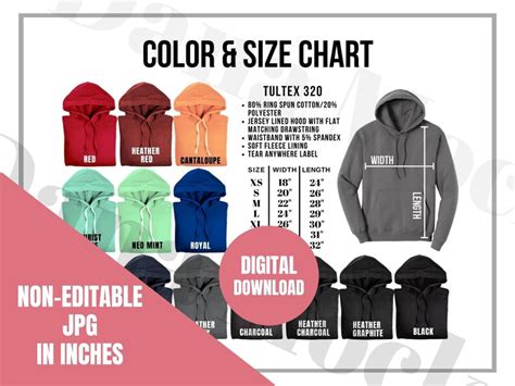 Tultex Tc Size Color Chart Tultex Unisex Pullover Etsy