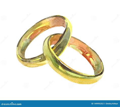 Golden Wedding Rings Watercolor Illustration Isolated Stock