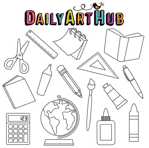 School Supplies Outline Clip Art Set – Daily Art Hub // Graphics, Alphabets & SVG