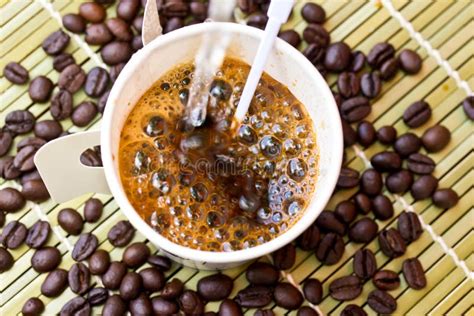 Pouring Coffee And Coffee Beans Stock Photo Image Of Natural Aroma