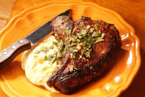 Grilled Veal Chops With Sage Jus And Gorgonzola Polenta Veal