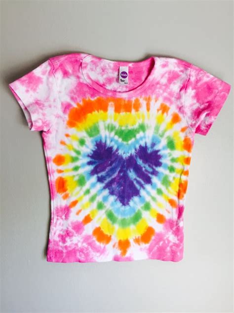 Rainbow Heart Tie Dye Shirt Girls Size 6 by Purplepeanuttiedye