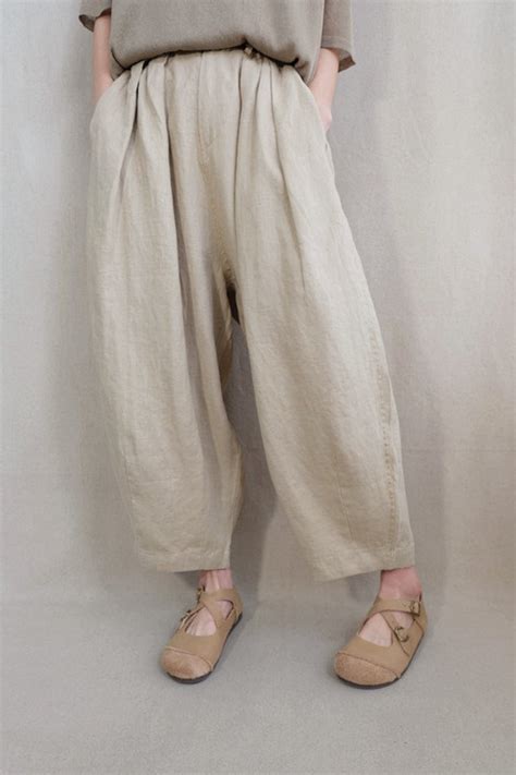 Women Plain Pants Linen Capri Pants Elastic Waist Cotton Zen Etsy