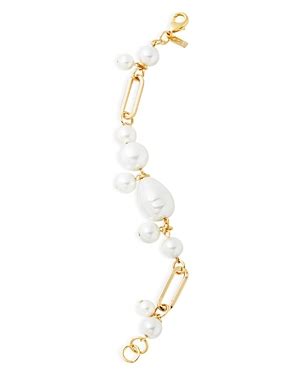 KENNETH JAY LANE Imitation Pearl Cluster Link Bracelet In Gold Tone