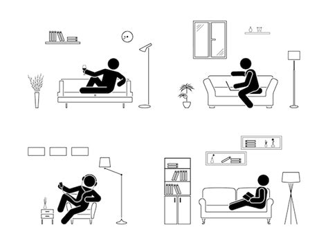 Premium Vector Stick Figure Resting At Home Position Set