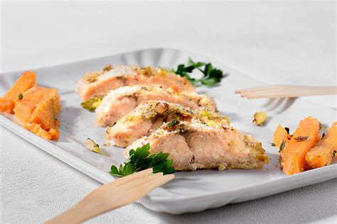 Salmone In Crosta Di Pistacchio Con Patate Dolci Gabriella Vico