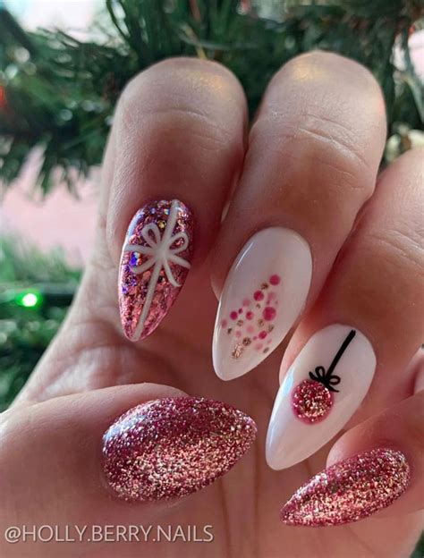 30 Christmas Nail Designs For 2021 Rose Gold Shimmery Christmas Nails