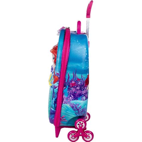 Mochila Escolar Infantil De Rodinhas Disney Princesas Ariel Em EVA