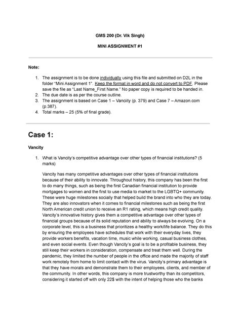 Mini Assignment Gms Dr Vik Singh Mini Assignment Note