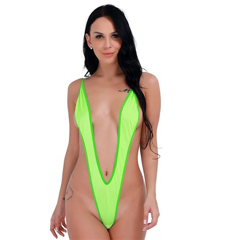 Women S One Piece Swimsuit Deep V Neck Thong Bodysuit Beachwear