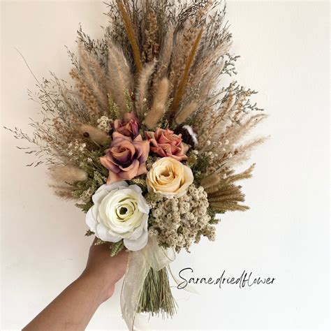 Jual BUKET BUNGA KERING DRIED FLOWER DRY FLOWER BUKET PEACH EDELWEIS