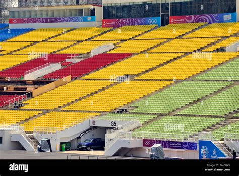 Rows Of Coloured Seats Form The Grandstand By Marina Bay For The Youth